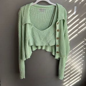 UO Mint Green Crop Top & Cardigan Set
